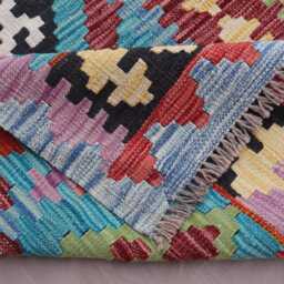 2'9x8'2 Ft Afghan Runner Rug, Modern Geometric Kilim Handmade Natural Veg Dyes Wool Boho Flatweave Hallway Carpet - thumbnail 4
