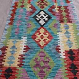 2'9x8'2 Ft Afghan Runner Rug, Modern Geometric Kilim Handmade Natural Veg Dyes Wool Boho Flatweave Hallway Carpet - thumbnail 3