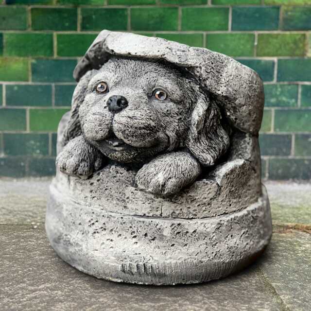 Dog in Broken Bucket Statue Funny Dog Garden Sculpture Puppy Ornament Stone Decor Cement Figure Lover Gift Outdoor Animal - image 1