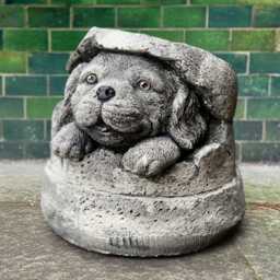 Dog in Broken Bucket Statue Funny Dog Garden Sculpture Puppy Ornament Stone Decor Cement Figure Lover Gift Outdoor Animal - thumbnail 1