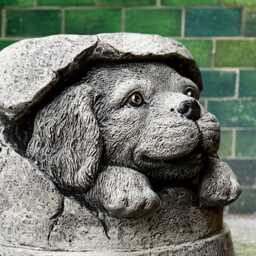 Dog in Broken Bucket Statue Funny Dog Garden Sculpture Puppy Ornament Stone Decor Cement Figure Lover Gift Outdoor Animal - thumbnail 3