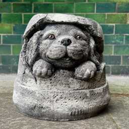 Dog in Broken Bucket Statue Funny Dog Garden Sculpture Puppy Ornament Stone Decor Cement Figure Lover Gift Outdoor Animal - thumbnail 2