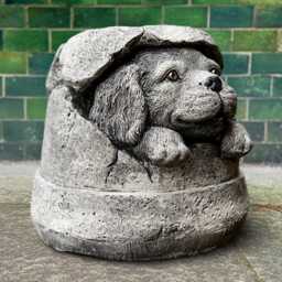 Dog in Broken Bucket Statue Funny Dog Garden Sculpture Puppy Ornament Stone Decor Cement Figure Lover Gift Outdoor Animal - thumbnail 4