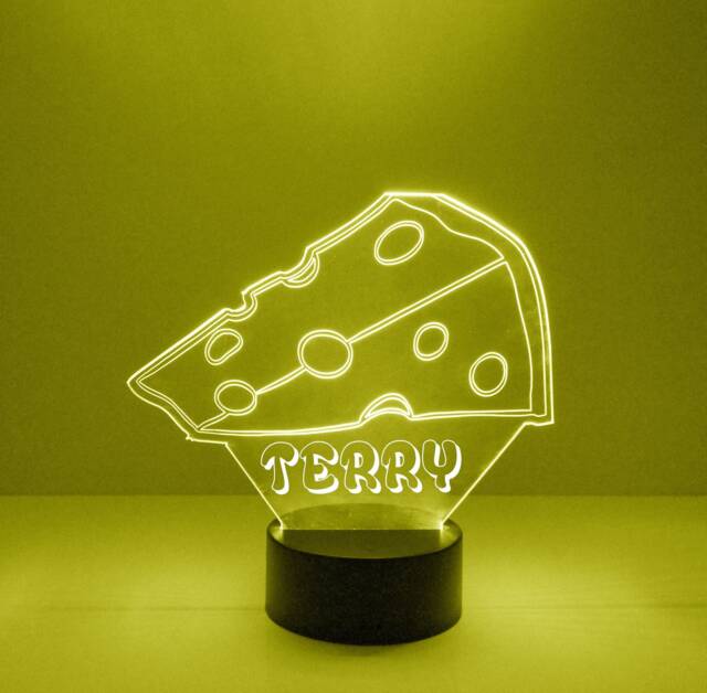 Acrylic Light Up Cheese Slice, Custom Engraved Night Light, Personalized Free, 16 Color Options With Remote Control, Chef's Gift, Kitchen Decor - image 1