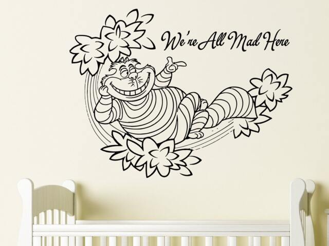 We're All Mad Here Wall Decals Quote Alice in Wonderland Nursery Sticker Cheshire Cat Vinyl Baby Room Bedroom Art Home Decor Ms524 - image 1