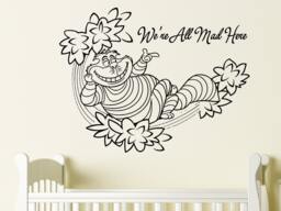 We're All Mad Here Wall Decals Quote Alice in Wonderland Nursery Sticker Cheshire Cat Vinyl Baby Room Bedroom Art Home Decor Ms524