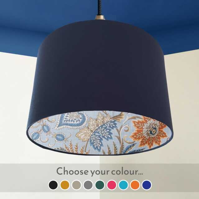 Botanical Lampshade Blue & Orange Floral Ceiling/Table Light, UK Handmade - image 1