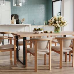 Live Edge Solid Oak Dining Table With Steel Frame Square Legs - Hardwood Industrial Rustic Kitchen 037 - thumbnail 3