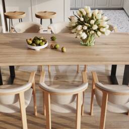 Live Edge Solid Oak Dining Table With Steel Frame Square Legs - Hardwood Industrial Rustic Kitchen 037 - thumbnail 2