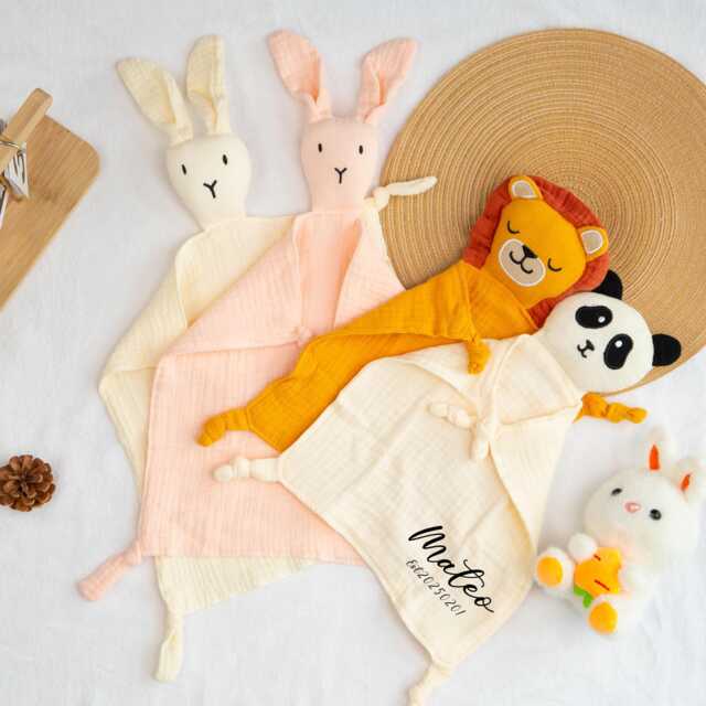Personalized Organic Cotton Baby Lovey, Embroidered Animal Security Blanket - image 1