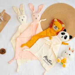 Personalized Organic Cotton Baby Lovey, Embroidered Animal Security Blanket - thumbnail 1