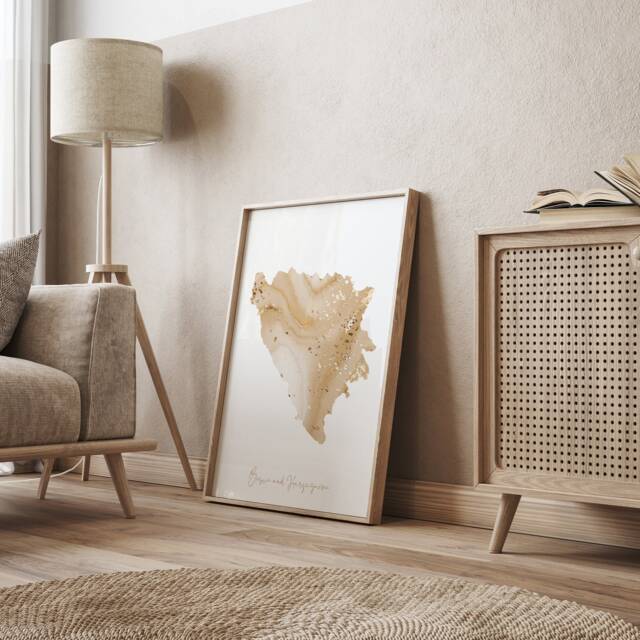 Bosnia & Herzegovina Map Beige & Gold Wall Art Print - image 1