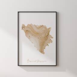 Bosnia & Herzegovina Map Beige & Gold Wall Art Print - thumbnail 3