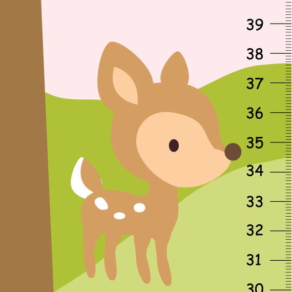 On Sale This Week Deer Girls Growth Chart, Love & Nature Green Pink Including Owl, Birds, Squirrel Fox, Wall Art For - image 1