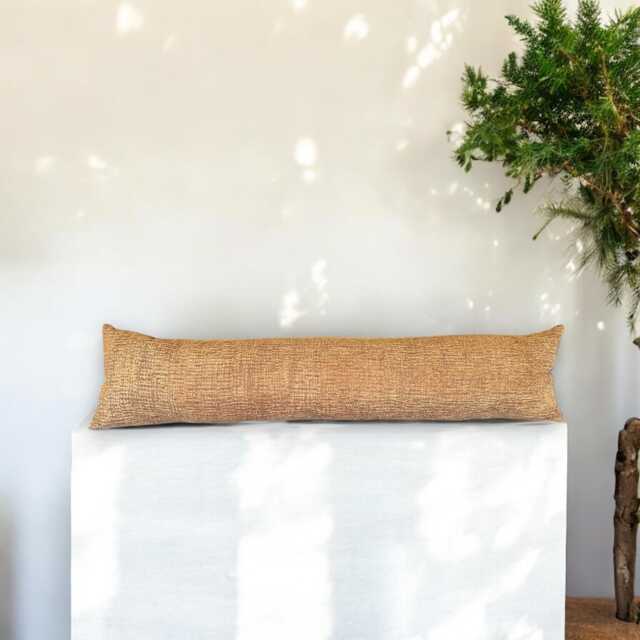 Woven Lumbar Pillow Long Handmade Bolster Boho Textured Caramel Golden Brown Cozy Home Decor For Bed Sofa & Bench - image 1