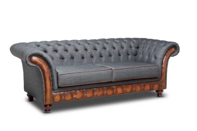 Chesterfield Belmont Sofa Antique Tan & Grey Tweed - image 1