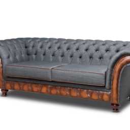 Chesterfield Belmont Sofa Antique Tan & Grey Tweed - thumbnail 3