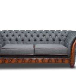 Chesterfield Belmont Sofa Antique Tan & Grey Tweed - thumbnail 2