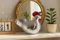 Disco Chicken Figurine 70S Retro Mirror Tile Decor - thumbnail 1