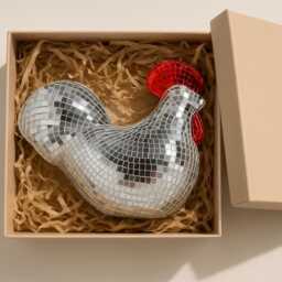 Disco Chicken Figurine 70S Retro Mirror Tile Decor - thumbnail 4