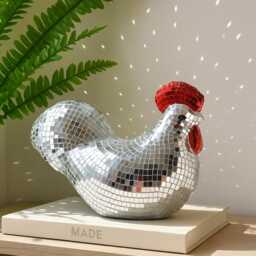 Disco Chicken Figurine 70S Retro Mirror Tile Decor - thumbnail 2