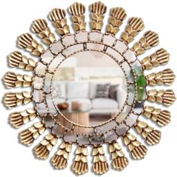 Peruvian Shell Mirror 60 cm Handmade Wall Decor - Carved Wood Round Coastal Statement For Living Room Bathroom