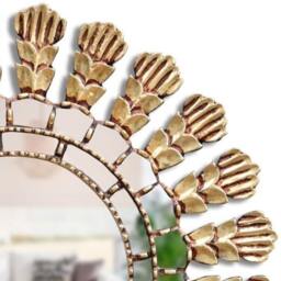 Peruvian Shell Mirror 60 cm Handmade Wall Decor - Carved Wood Round Coastal Statement For Living Room Bathroom - thumbnail 2