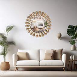 Peruvian Shell Mirror 60 cm Handmade Wall Decor - Carved Wood Round Coastal Statement For Living Room Bathroom - thumbnail 3