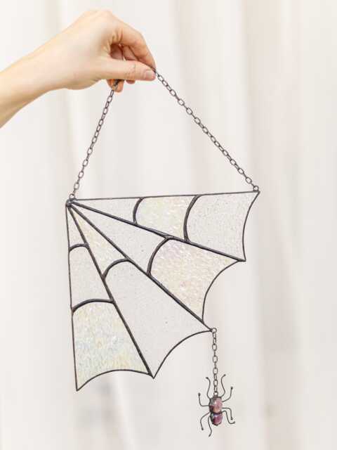 Halloween Stained Glass Spider Web Cobweb Net Suncatcher Home House Decor Window Wall Hangings Cling Gift - image 1