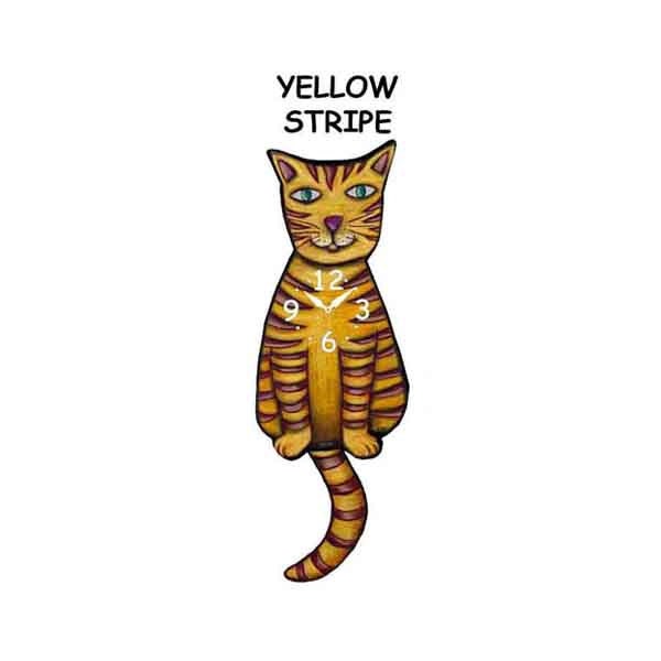 Yellow Striped Cat Clock With Swinging Tail - image 1