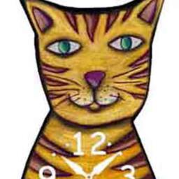 Yellow Striped Cat Clock With Swinging Tail - thumbnail 2