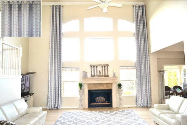 Extra Long Jacquard Curtain With Gray White Stripes Custom Made Drape 8-20 Ft Story Long Wide Great Room Free Swatch Ikiriska - image 1