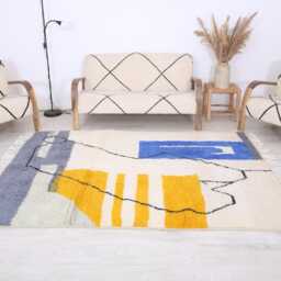 Moroccan Rug, Beniourain 5.7x7.7 Ft, Fabulous White & Blue Carpet - thumbnail 4