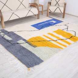 Moroccan Rug, Beniourain 5.7x7.7 Ft, Fabulous White & Blue Carpet - thumbnail 3