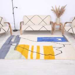 Moroccan Rug, Beniourain 5.7x7.7 Ft, Fabulous White & Blue Carpet - thumbnail 2