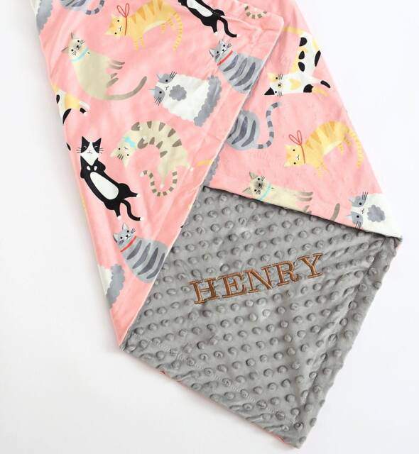 Personalized Baby Blanket Coral Kitten Blanket, Embroidered Name - image 1