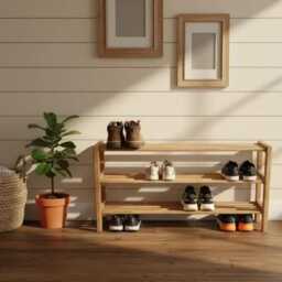 Handmade Scottish Oak 3-Tier Boot Rack Custom Shoe Storage - thumbnail 4