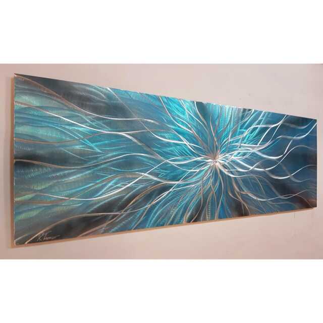Modern Teal Grey Metal Wall Art, Nova - image 1