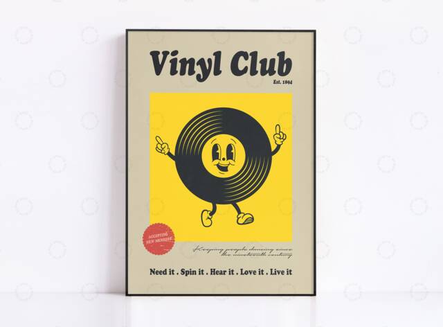 Retro Vinyl Club Poster Cartoon Record Print - image 1