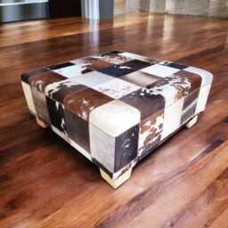 Mixed Patchwork Cowhide Ottoman Coffee Table, Can Be Used As A Pouffe Or Foot Stool