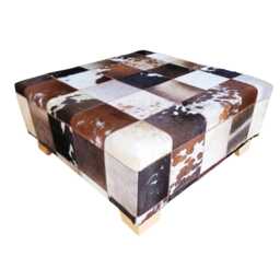 Mixed Patchwork Cowhide Ottoman Coffee Table, Can Be Used As A Pouffe Or Foot Stool - thumbnail 3