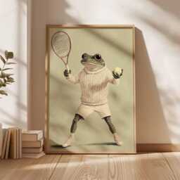 Funny Frog Tennis Poster, Whimsical Amphibian Wall Art Print in Sportswear, Animal Playing Decor, Quirky Sports Illustration - thumbnail 3