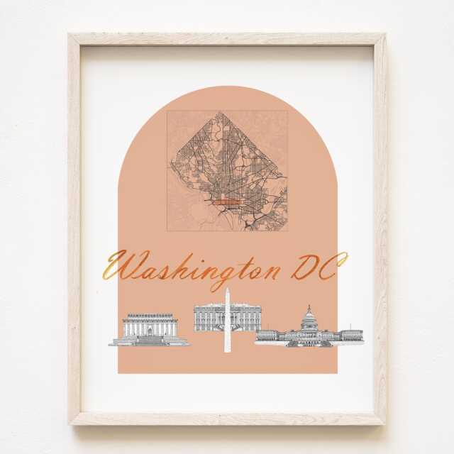 Washington Dc Streetscape + Map Drawing National Mall District Plan - Art Print Lincoln Memorial White House Capitol Wedding Moving Gift - image 1