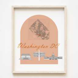 Washington Dc Streetscape + Map Drawing National Mall District Plan - Art Print Lincoln Memorial White House Capitol Wedding Moving Gift - thumbnail 1