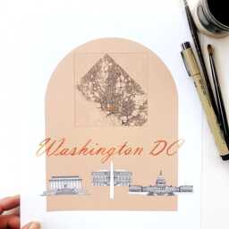 Washington Dc Streetscape + Map Drawing National Mall District Plan - Art Print Lincoln Memorial White House Capitol Wedding Moving Gift - thumbnail 2