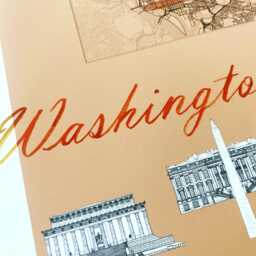 Washington Dc Streetscape + Map Drawing National Mall District Plan - Art Print Lincoln Memorial White House Capitol Wedding Moving Gift - thumbnail 3