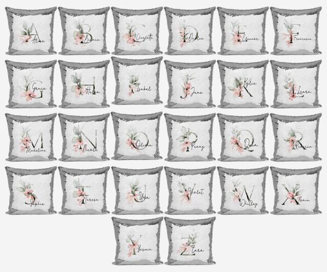 Personalised Gentle Botanical Blush Shiny Sparkly Sequin Silver Magic Cushion Cover With Pillow Children Kids Boys Girls - image 1