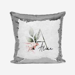 Personalised Gentle Botanical Blush Shiny Sparkly Sequin Silver Magic Cushion Cover With Pillow Children Kids Boys Girls - thumbnail 2