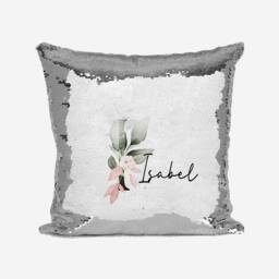 Personalised Gentle Botanical Blush Shiny Sparkly Sequin Silver Magic Cushion Cover With Pillow Children Kids Boys Girls - thumbnail 4