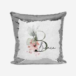 Personalised Gentle Botanical Blush Shiny Sparkly Sequin Silver Magic Cushion Cover With Pillow Children Kids Boys Girls - thumbnail 3